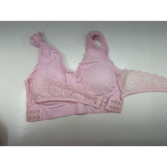 Womens Bra Size XXL Light Pink Lace Front CrissCross Staps Adjustable Padded New - Picture 2 of 9